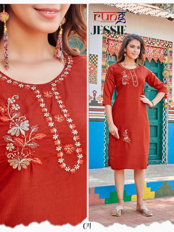 Rung Jessie Party Wear Heavy Chinon Silk Designer Kurti Collection